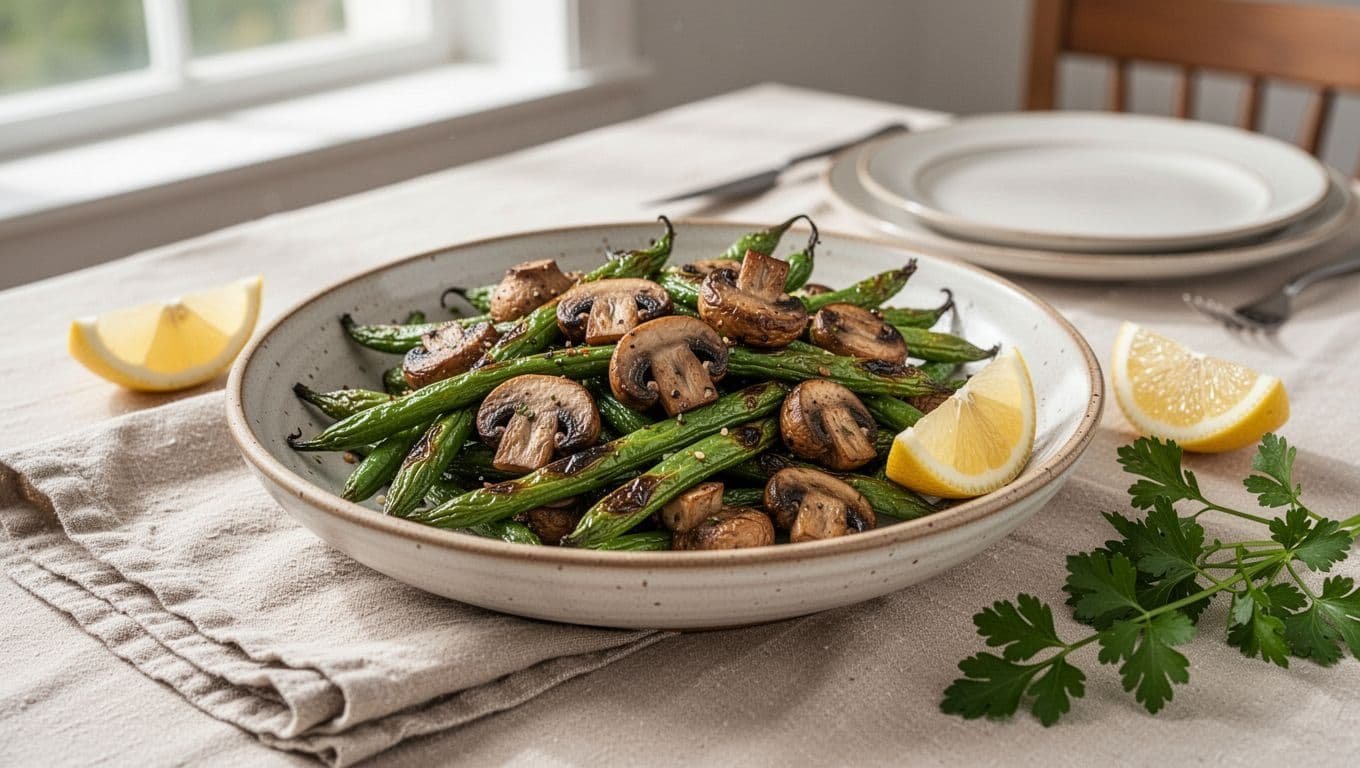 Air Fryer Green Beans and Mushrooms Recipe