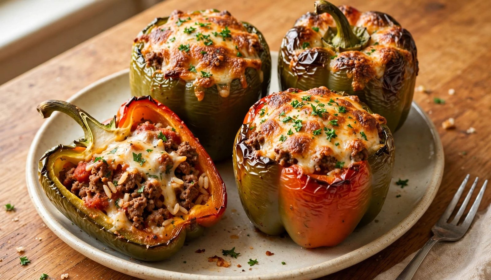 Easy Air Fryer Stuffed Bell Peppers With Ground Beef