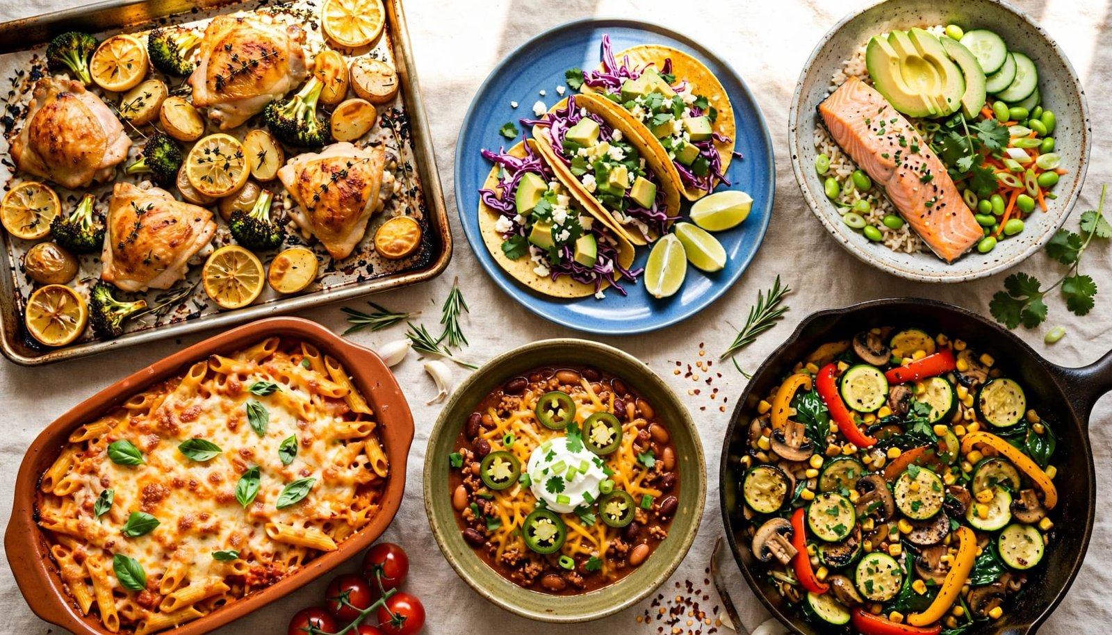 A table filled with colorful gluten-free family dinners.