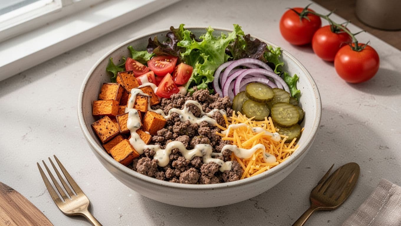 Easy Healthy Burger Bowls Recipe With Sweet Potatoes