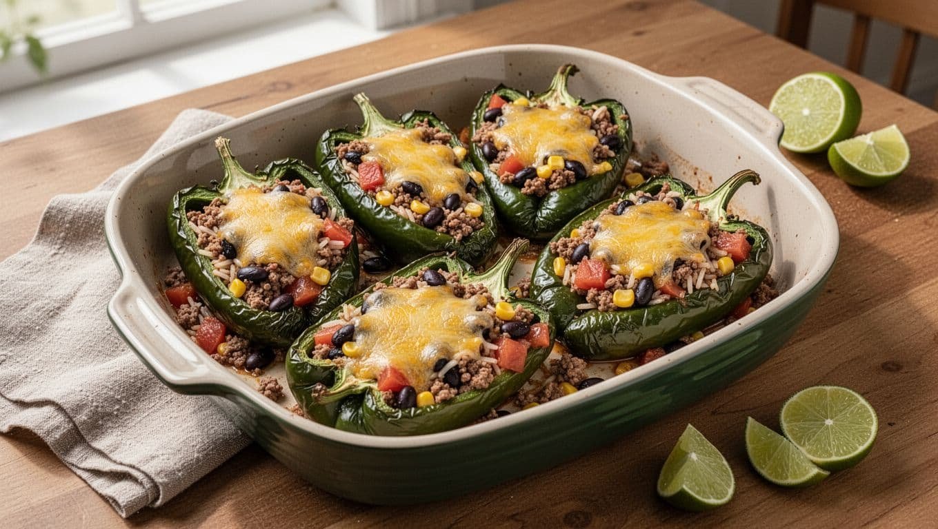 Easy Stuffed Poblano Peppers With Ground Beef