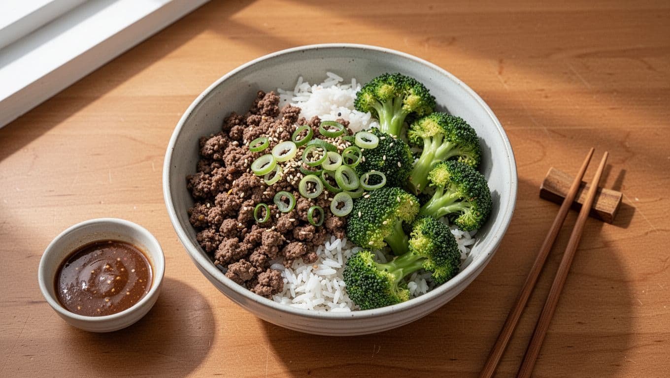 Healthy Korean Ground Beef Rice Bowls With Broccoli